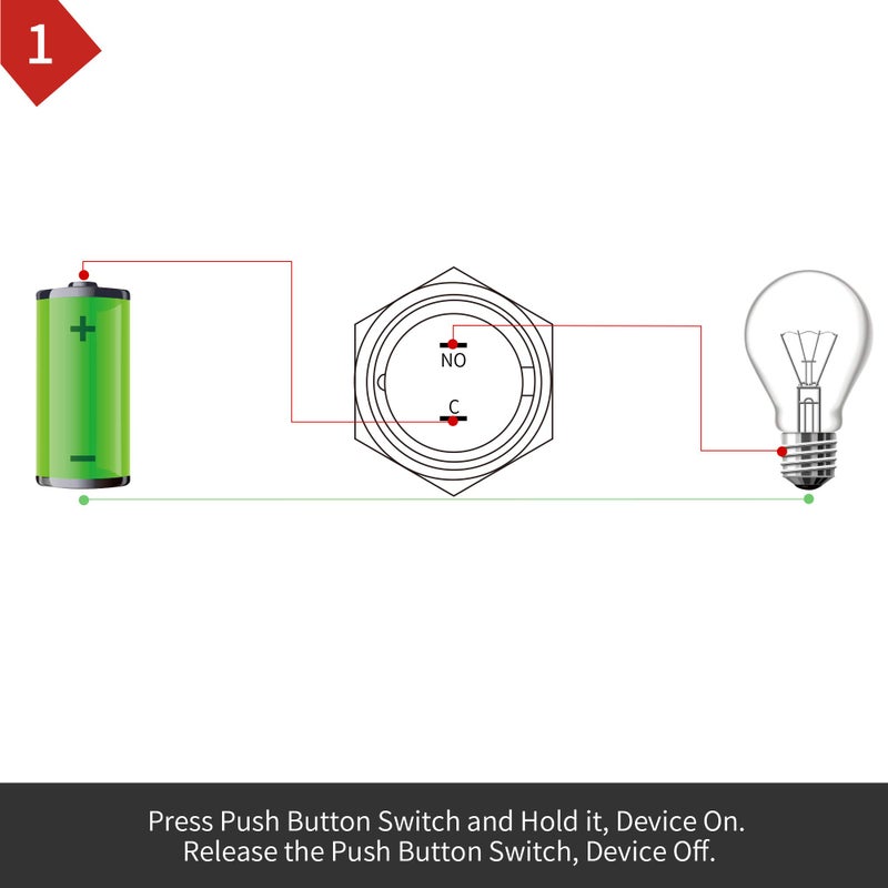 APIELE 16mm Momentary Push Button Switch High Round Cap Waterproof Aluminum Shell High Flush Screw Terminals 250V AC 5A 12V 36V DC 2A 1NO SPST (Red) - Image 4
